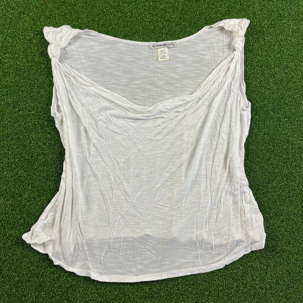 Vintage Claudia Richard White Cowl Neck Knot USA Tank Top Sz L